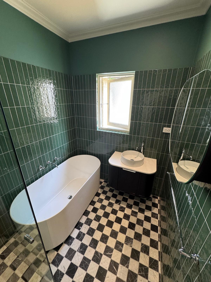 green bathroom renovation