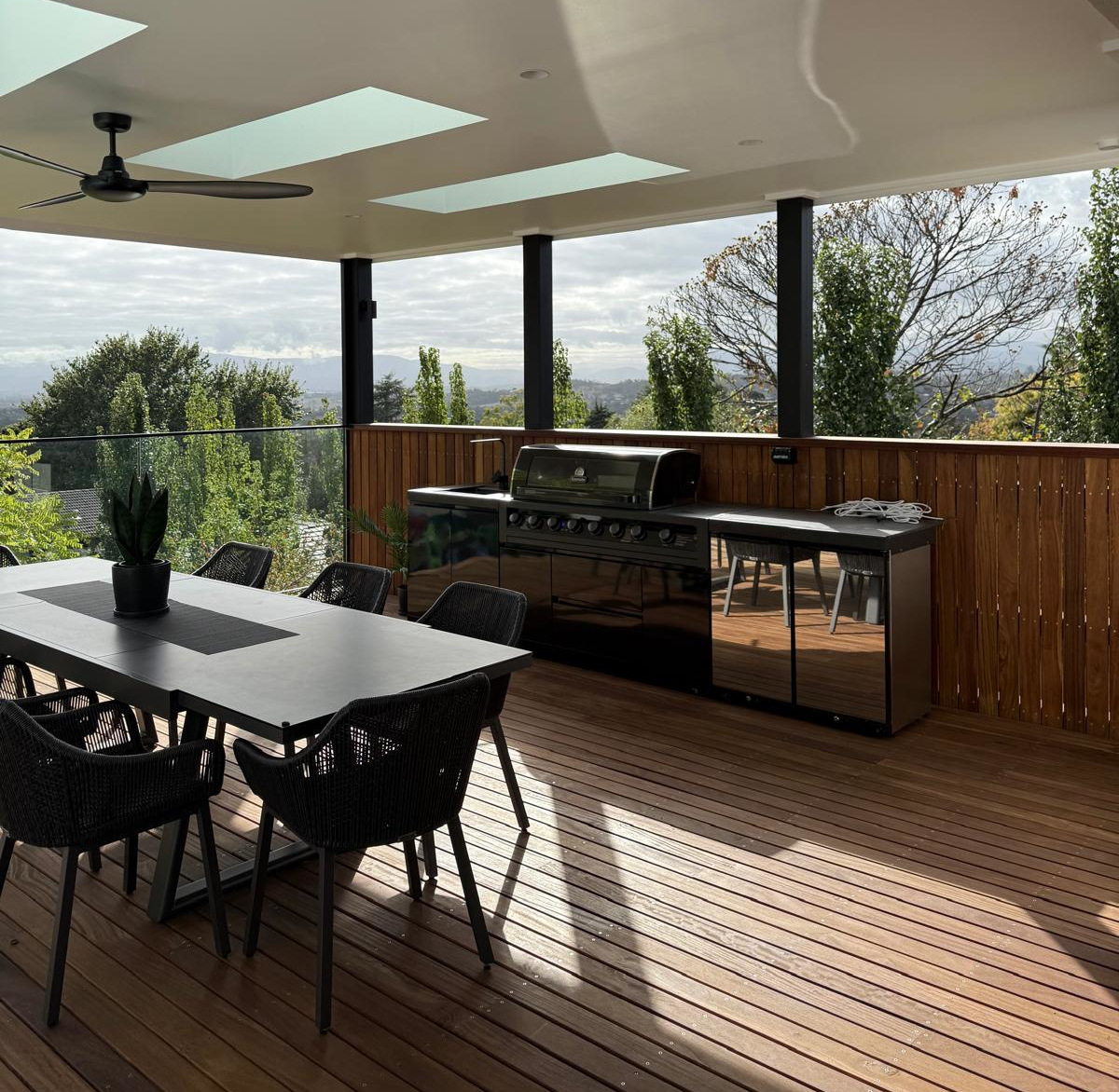 decking with outdoor kitchen