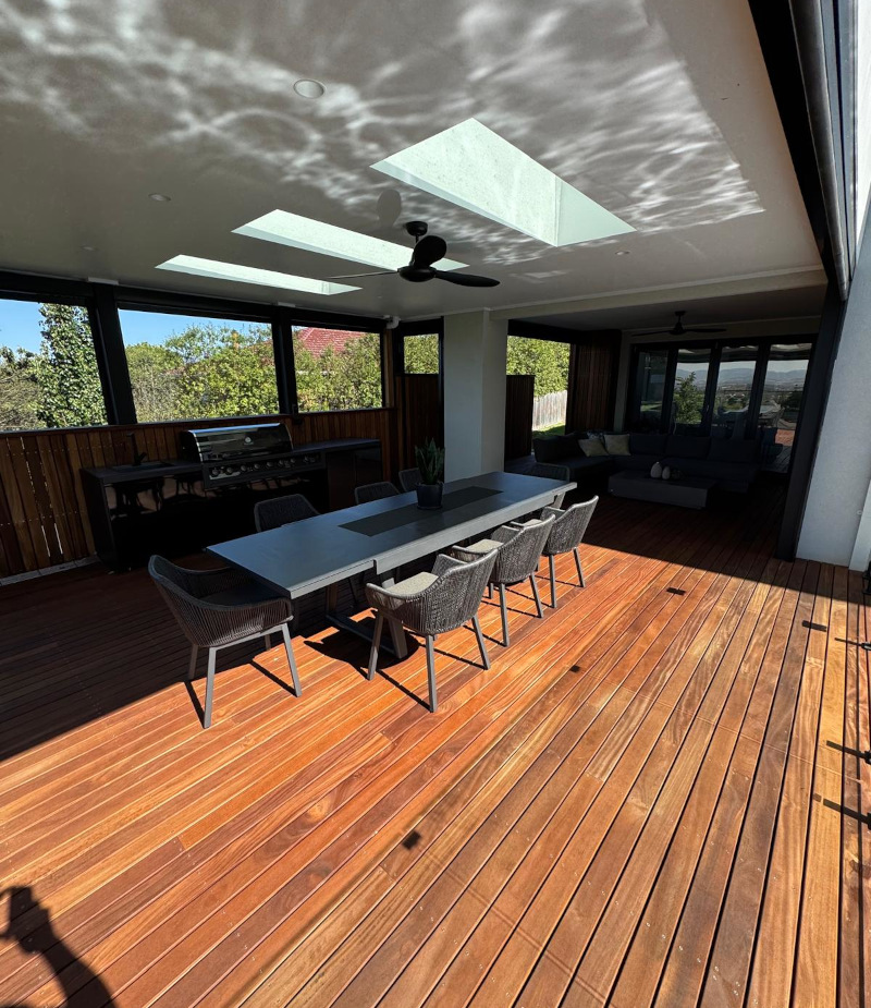 outdoor decking and kitchen